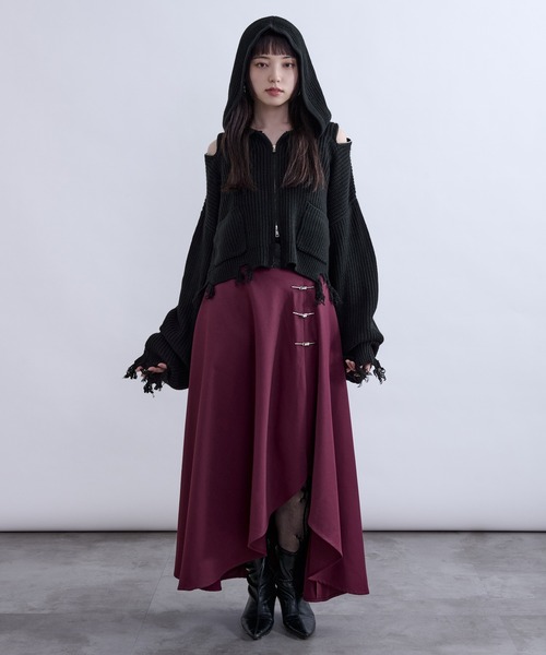 Ellno de Mavie(エルノデメヴィ)の「ショルダージップダメージニットフーディ(パーカー・レディース・パープル/ブラック・FREE)」の17枚目の写真