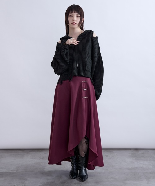 Ellno de Mavie(エルノデメヴィ)の「ショルダージップダメージニットフーディ(パーカー・レディース・パープル/ブラック・FREE)」の18枚目の写真