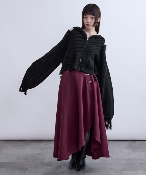 Ellno de Mavie(エルノデメヴィ)の「ショルダージップダメージニットフーディ(パーカー・レディース・パープル/ブラック・FREE)」の19枚目の写真