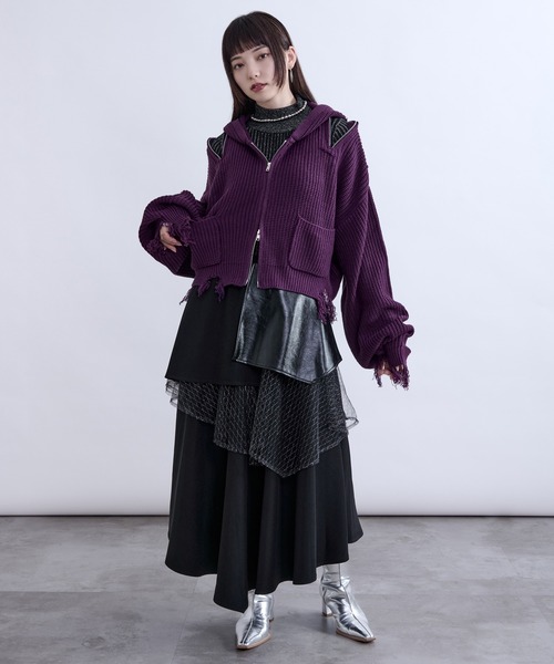 Ellno de Mavie(エルノデメヴィ)の「ショルダージップダメージニットフーディ(パーカー・レディース・パープル/ブラック・FREE)」の5枚目の写真