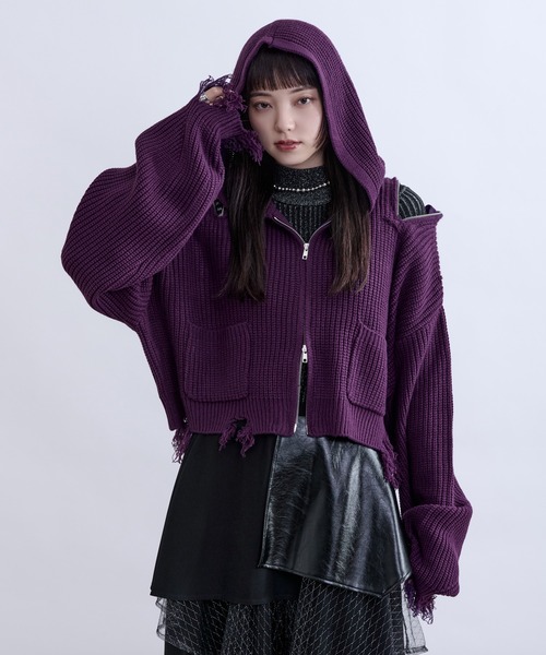 Ellno de Mavie(エルノデメヴィ)の「ショルダージップダメージニットフーディ(パーカー・レディース・パープル/ブラック・FREE)」の22枚目の写真