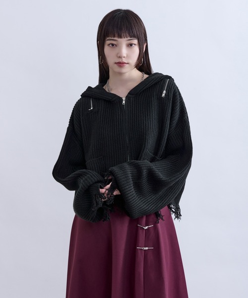 Ellno de Mavie(エルノデメヴィ)の「ショルダージップダメージニットフーディ(パーカー・レディース・パープル/ブラック・FREE)」の9枚目の写真