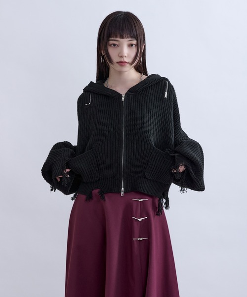 Ellno de Mavie(エルノデメヴィ)の「ショルダージップダメージニットフーディ(パーカー・レディース・パープル/ブラック・FREE)」の11枚目の写真