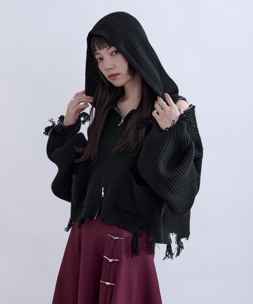 Ellno de Mavie(エルノデメヴィ)の「ショルダージップダメージニットフーディ(パーカー・レディース・パープル/ブラック・FREE)」の8枚目の写真