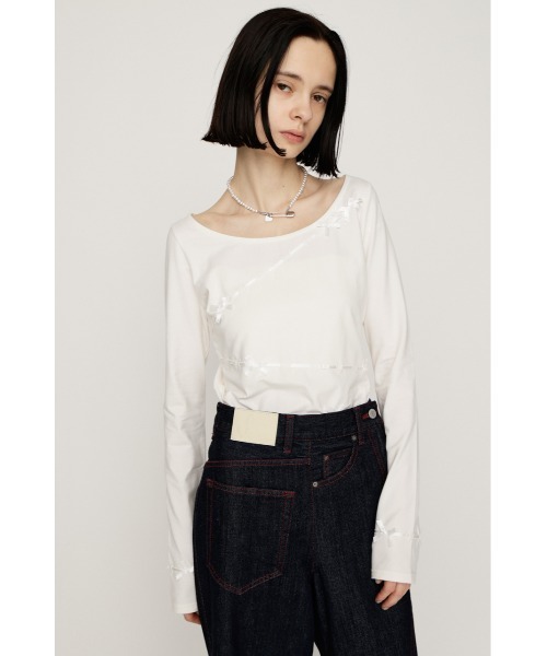 SLY（スライ）の「SWITCHING CUT TOPS スウィッチング カット トップス 秋服 冬服（Tシャツ/カットソー・レディース・ブラック/ネイビー/アイボリー・FREE）」の4枚目の写真