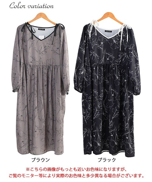 GOLDJAPAN(ゴールドジャパン)の「花柄配色パイピング肩リボンワンピース【大きいサイズ対応】(ワンピース・レディース・ブラック/ブラウン・LL/3L/4L/5L)」の18枚目の写真