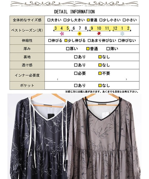 GOLDJAPAN(ゴールドジャパン)の「花柄配色パイピング肩リボンワンピース【大きいサイズ対応】(ワンピース・レディース・ブラック/ブラウン・LL/3L/4L/5L)」の20枚目の写真