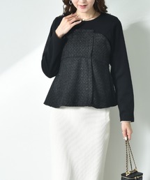 INTERPLANET | ツイード＊起毛リブ異素材切替ビスチェ風プルオーバー(Tシャツ/カットソー)