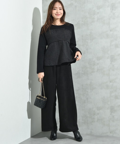 INTERPLANET(インタープラネット)の「ツイード*起毛リブ異素材切替ビスチェ風プルオーバー(Tシャツ/カットソー・レディース・オフホワイト/ブラック・FREE)」の3枚目の写真