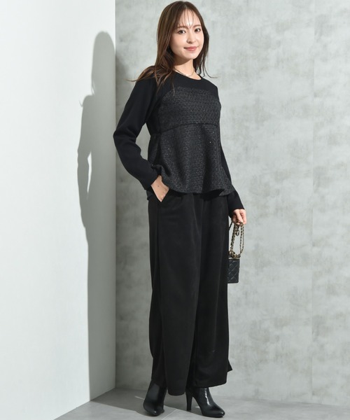 INTERPLANET(インタープラネット)の「ツイード*起毛リブ異素材切替ビスチェ風プルオーバー(Tシャツ/カットソー・レディース・オフホワイト/ブラック・FREE)」の6枚目の写真