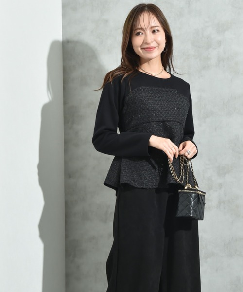 INTERPLANET(インタープラネット)の「ツイード*起毛リブ異素材切替ビスチェ風プルオーバー(Tシャツ/カットソー・レディース・オフホワイト/ブラック・FREE)」の7枚目の写真