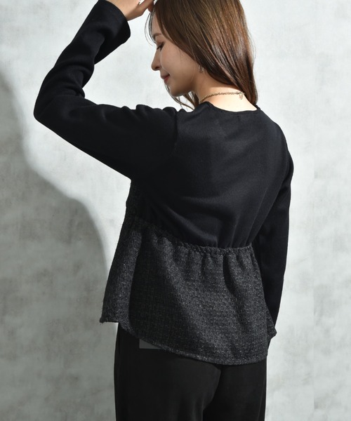INTERPLANET(インタープラネット)の「ツイード*起毛リブ異素材切替ビスチェ風プルオーバー(Tシャツ/カットソー・レディース・オフホワイト/ブラック・FREE)」の12枚目の写真
