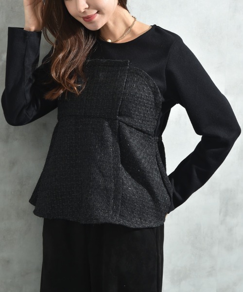 INTERPLANET(インタープラネット)の「ツイード*起毛リブ異素材切替ビスチェ風プルオーバー(Tシャツ/カットソー・レディース・オフホワイト/ブラック・FREE)」の13枚目の写真