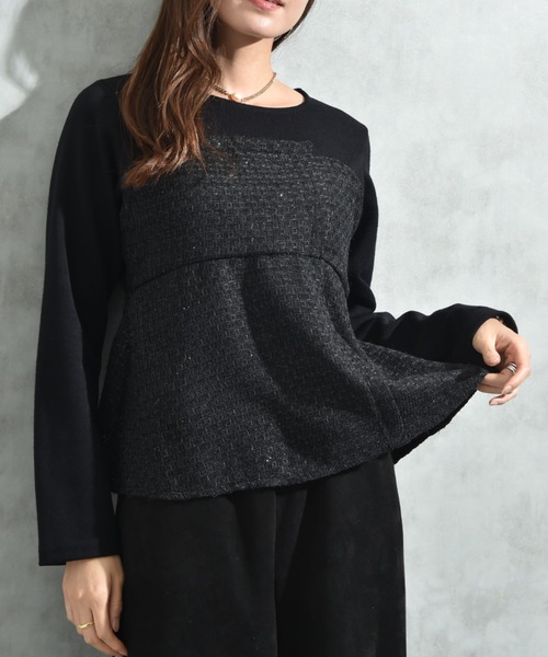 INTERPLANET(インタープラネット)の「ツイード*起毛リブ異素材切替ビスチェ風プルオーバー(Tシャツ/カットソー・レディース・オフホワイト/ブラック・FREE)」の14枚目の写真