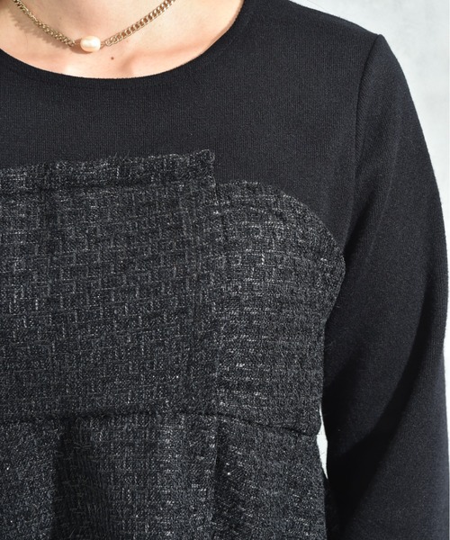 INTERPLANET(インタープラネット)の「ツイード*起毛リブ異素材切替ビスチェ風プルオーバー(Tシャツ/カットソー・レディース・オフホワイト/ブラック・FREE)」の16枚目の写真