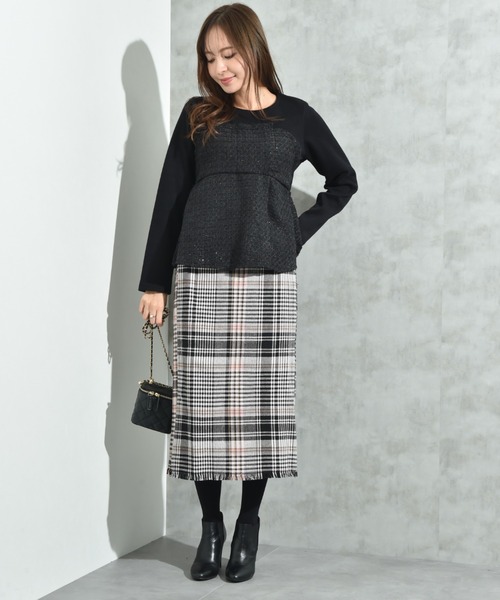 INTERPLANET(インタープラネット)の「ツイード*起毛リブ異素材切替ビスチェ風プルオーバー(Tシャツ/カットソー・レディース・オフホワイト/ブラック・FREE)」の17枚目の写真