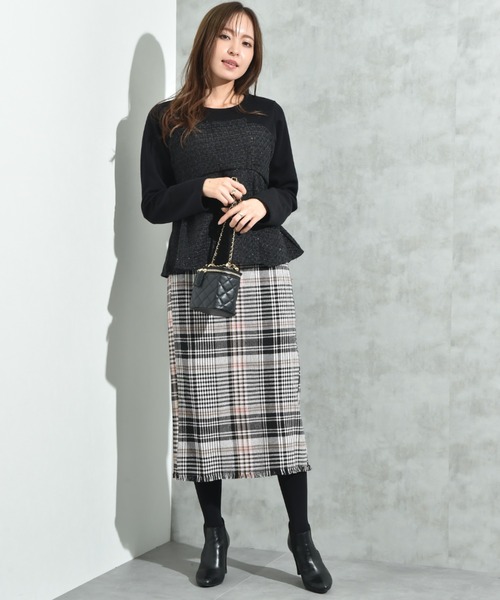 INTERPLANET(インタープラネット)の「ツイード*起毛リブ異素材切替ビスチェ風プルオーバー(Tシャツ/カットソー・レディース・オフホワイト/ブラック・FREE)」の18枚目の写真