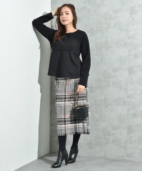 INTERPLANET(インタープラネット)の「ツイード*起毛リブ異素材切替ビスチェ風プルオーバー(Tシャツ/カットソー・レディース・オフホワイト/ブラック・FREE)」の20枚目の写真