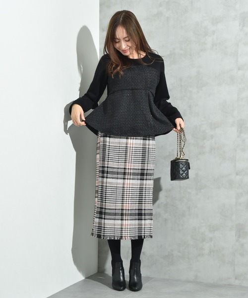 INTERPLANET(インタープラネット)の「ツイード*起毛リブ異素材切替ビスチェ風プルオーバー(Tシャツ/カットソー・レディース・オフホワイト/ブラック・FREE)」の21枚目の写真