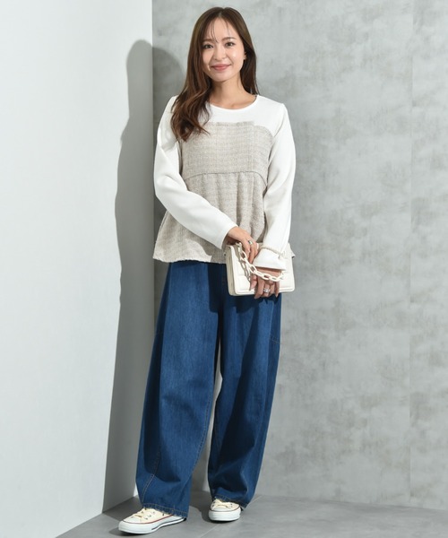 INTERPLANET(インタープラネット)の「ツイード*起毛リブ異素材切替ビスチェ風プルオーバー(Tシャツ/カットソー・レディース・オフホワイト/ブラック・FREE)」の22枚目の写真