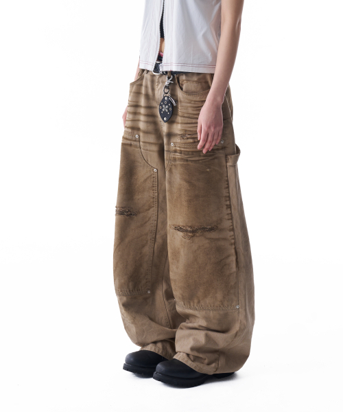 AAKAM(アーカム)の「Dirty Washed Double Knee Cotton Pants (Beige)(その他パンツ・レディース・その他・1/2)」の1枚目の写真