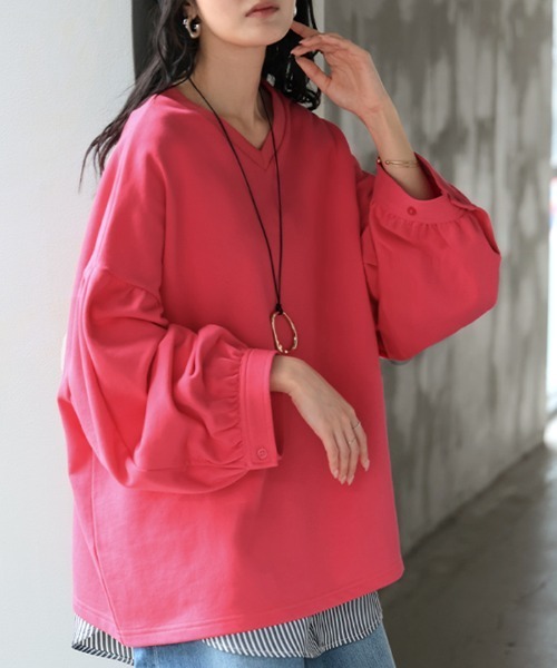 HUG.U(ハグユー)の「ぽわん袖VネックロンT(Tシャツ/カットソー・レディース・ブラック/ライトブルー/ライトグレー/ホワイト/ピンク/ミント・FREE)」の6枚目の写真