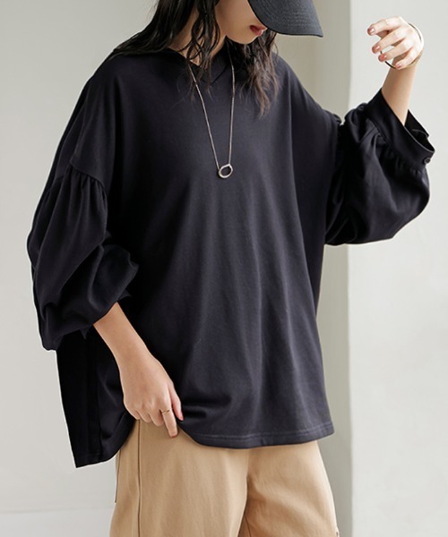 HUG.U(ハグユー)の「ぽわん袖VネックロンT(Tシャツ/カットソー・レディース・ブラック/ライトブルー/ライトグレー/ホワイト/ピンク/ミント・FREE)」の16枚目の写真