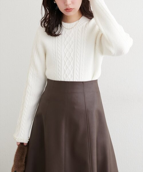 natural couture（ナチュラルクチュール）の「袖口パールもちふわニット（ニット/セーター・レディース・ミント/レッド/オフホワイト/ブラック・FREE）」の7枚目の写真