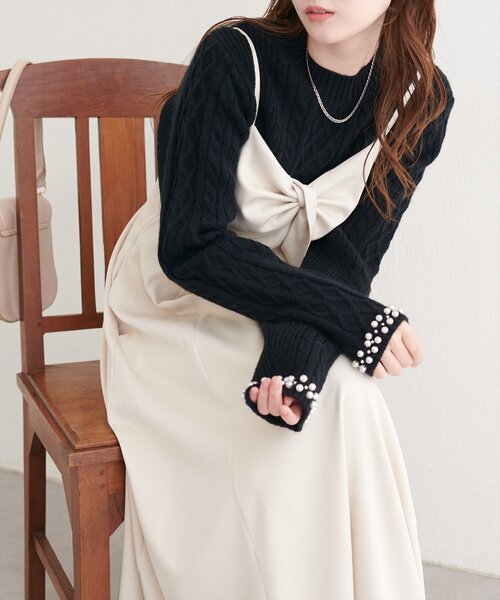 natural couture（ナチュラルクチュール）の「袖口パールもちふわニット（ニット/セーター・レディース・ミント/レッド/オフホワイト/ブラック・FREE）」の11枚目の写真