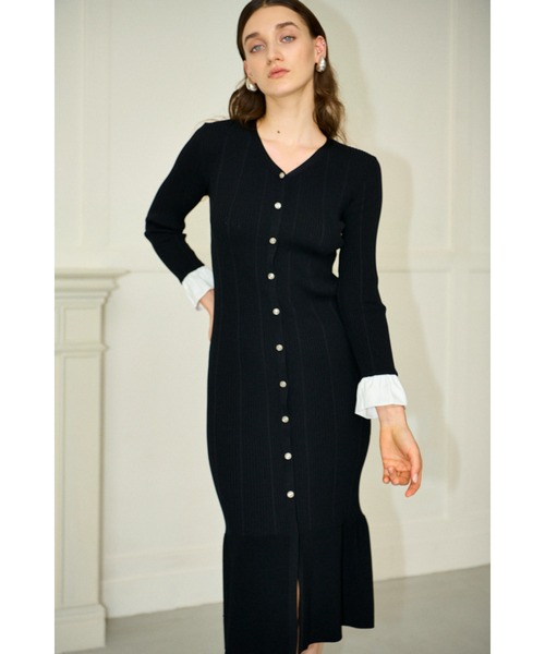 Estella.K(エステラケー)の「Julita Knit Dress リブニットバイカラースリーブニットドレス(ワンピース・レディース・グレー/ブラック/ホワイト系・FREE)」の2枚目の写真