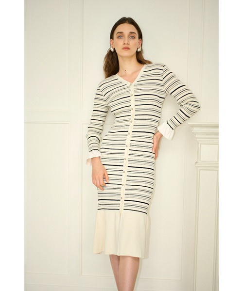 Estella.K(エステラケー)の「Julita Knit Dress リブニットバイカラースリーブニットドレス(ワンピース・レディース・グレー/ブラック/ホワイト系・FREE)」の21枚目の写真