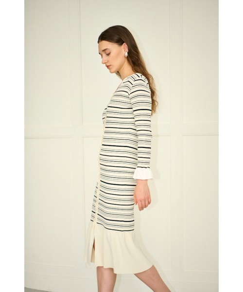 Estella.K(エステラケー)の「Julita Knit Dress リブニットバイカラースリーブニットドレス(ワンピース・レディース・グレー/ブラック/ホワイト系・FREE)」の6枚目の写真