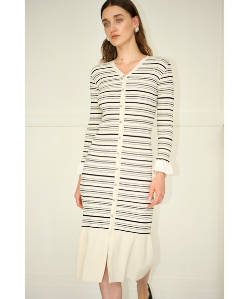Estella.K(エステラケー)の「Julita Knit Dress リブニットバイカラースリーブニットドレス(ワンピース・レディース・グレー/ブラック/ホワイト系・FREE)」の8枚目の写真