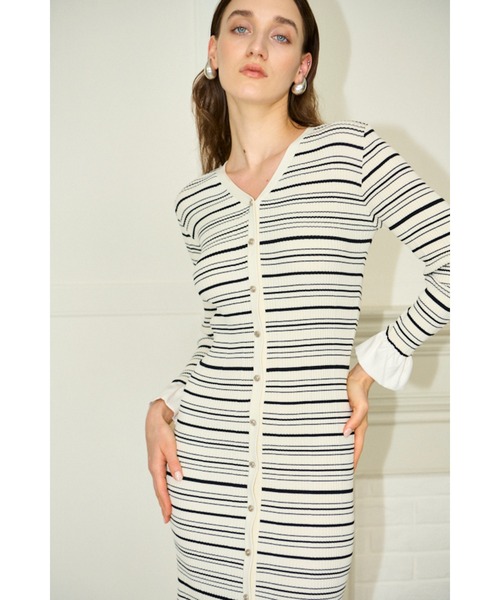 Estella.K(エステラケー)の「Julita Knit Dress リブニットバイカラースリーブニットドレス(ワンピース・レディース・グレー/ブラック/ホワイト系・FREE)」の7枚目の写真