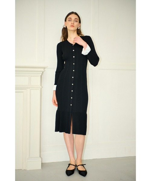 Estella.K(エステラケー)の「Julita Knit Dress リブニットバイカラースリーブニットドレス(ワンピース・レディース・グレー/ブラック/ホワイト系・FREE)」の13枚目の写真