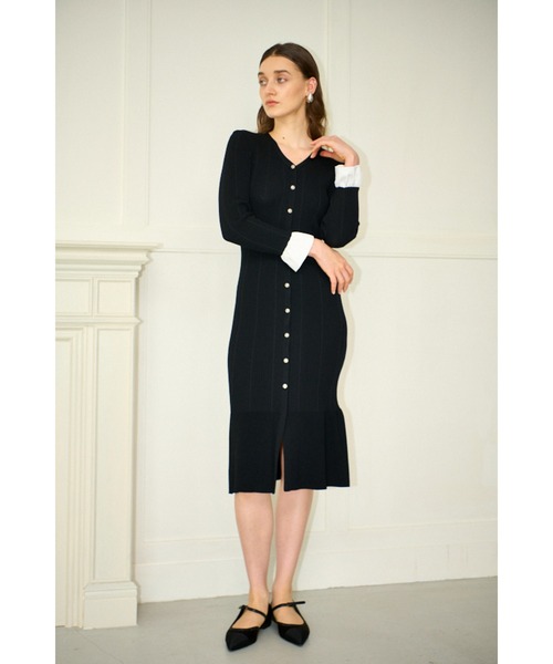 Estella.K(エステラケー)の「Julita Knit Dress リブニットバイカラースリーブニットドレス(ワンピース・レディース・グレー/ブラック/ホワイト系・FREE)」の14枚目の写真