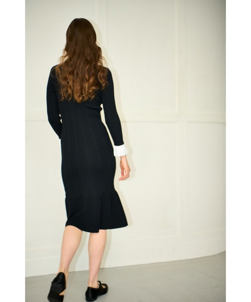Estella.K(エステラケー)の「Julita Knit Dress リブニットバイカラースリーブニットドレス(ワンピース・レディース・グレー/ブラック/ホワイト系・FREE)」の12枚目の写真