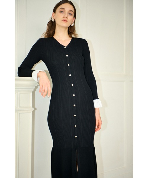 Estella.K(エステラケー)の「Julita Knit Dress リブニットバイカラースリーブニットドレス(ワンピース・レディース・グレー/ブラック/ホワイト系・FREE)」の18枚目の写真
