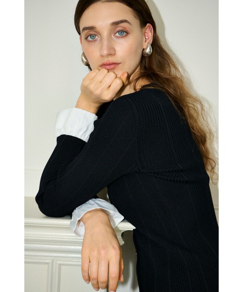 Estella.K(エステラケー)の「Julita Knit Dress リブニットバイカラースリーブニットドレス(ワンピース・レディース・グレー/ブラック/ホワイト系・FREE)」の16枚目の写真