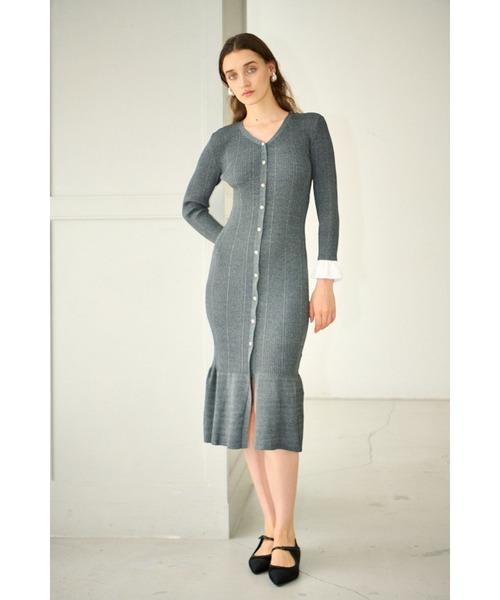 Estella.K(エステラケー)の「Julita Knit Dress リブニットバイカラースリーブニットドレス(ワンピース・レディース・グレー/ブラック/ホワイト系・FREE)」の9枚目の写真