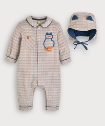 moimoln（モイモルン）の「【2点セット】キャットチェック柄長袖カバーオール＆帽子（ロンパース・キッズ）」