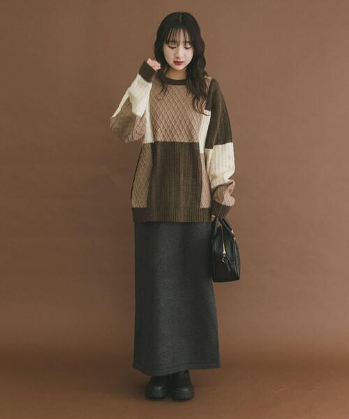 ITEMS URBANRESEARCH(アイテムズ アーバンリサーチ)の「編地切替 クルーネック ニット(ニット/セーター・メンズ・ブラック/ベージュ・MEDIUM/LARGE)」の10枚目の写真