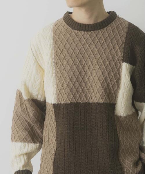 ITEMS URBANRESEARCH(アイテムズ アーバンリサーチ)の「編地切替 クルーネック ニット(ニット/セーター・メンズ・ブラック/ベージュ・MEDIUM/LARGE)」の12枚目の写真