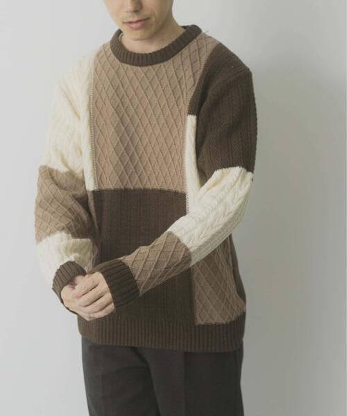 ITEMS URBANRESEARCH(アイテムズ アーバンリサーチ)の「編地切替 クルーネック ニット(ニット/セーター・メンズ・ブラック/ベージュ・MEDIUM/LARGE)」の13枚目の写真