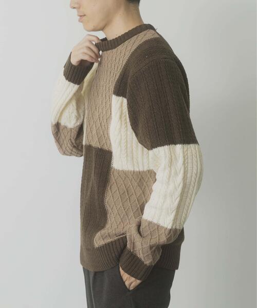 ITEMS URBANRESEARCH(アイテムズ アーバンリサーチ)の「編地切替 クルーネック ニット(ニット/セーター・メンズ・ブラック/ベージュ・MEDIUM/LARGE)」の14枚目の写真