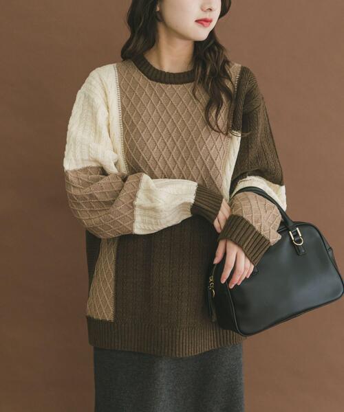 ITEMS URBANRESEARCH(アイテムズ アーバンリサーチ)の「編地切替 クルーネック ニット(ニット/セーター・メンズ・ブラック/ベージュ・MEDIUM/LARGE)」の17枚目の写真