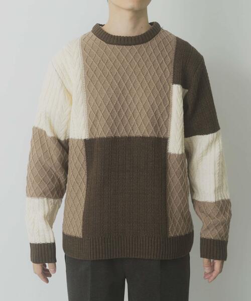 ITEMS URBANRESEARCH(アイテムズ アーバンリサーチ)の「編地切替 クルーネック ニット(ニット/セーター・メンズ・ブラック/ベージュ・MEDIUM/LARGE)」の19枚目の写真