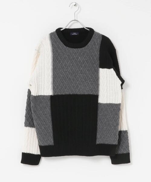 ITEMS URBANRESEARCH(アイテムズ アーバンリサーチ)の「編地切替 クルーネック ニット(ニット/セーター・メンズ・ブラック/ベージュ・MEDIUM/LARGE)」の7枚目の写真