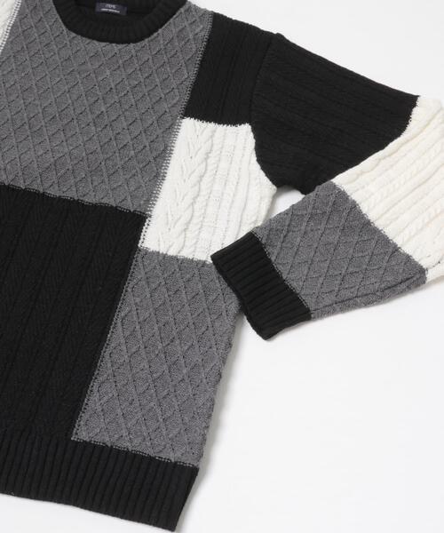 ITEMS URBANRESEARCH(アイテムズ アーバンリサーチ)の「編地切替 クルーネック ニット(ニット/セーター・メンズ・ブラック/ベージュ・MEDIUM/LARGE)」の8枚目の写真