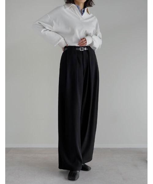 セール】[低身長/高身長サイズ有]タックベルトループデザインワイド